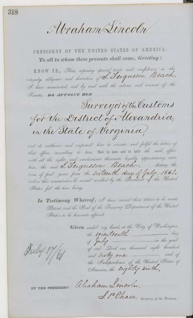 S. Ferguson Beach's Appointment as a Customs Surveyor