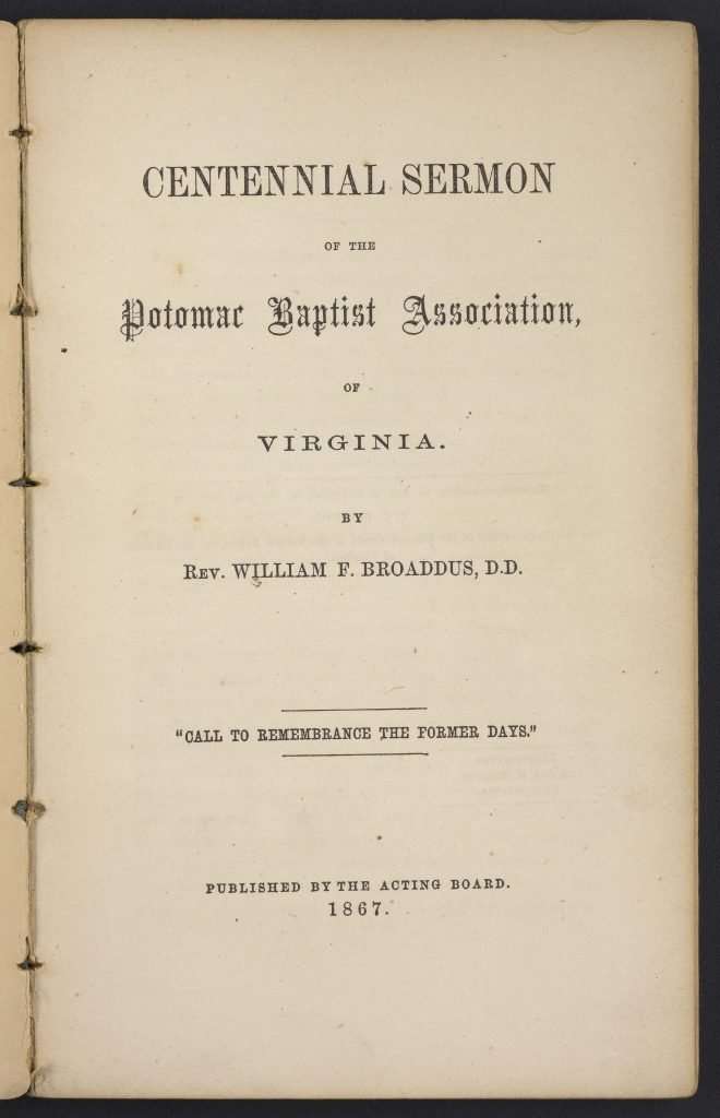 Centennial Sermon of the Potomac Baptist Association