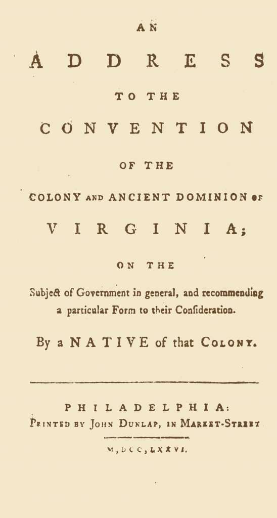 An Address to the Convention of the Colony and Ancient Dominion of Virginia
