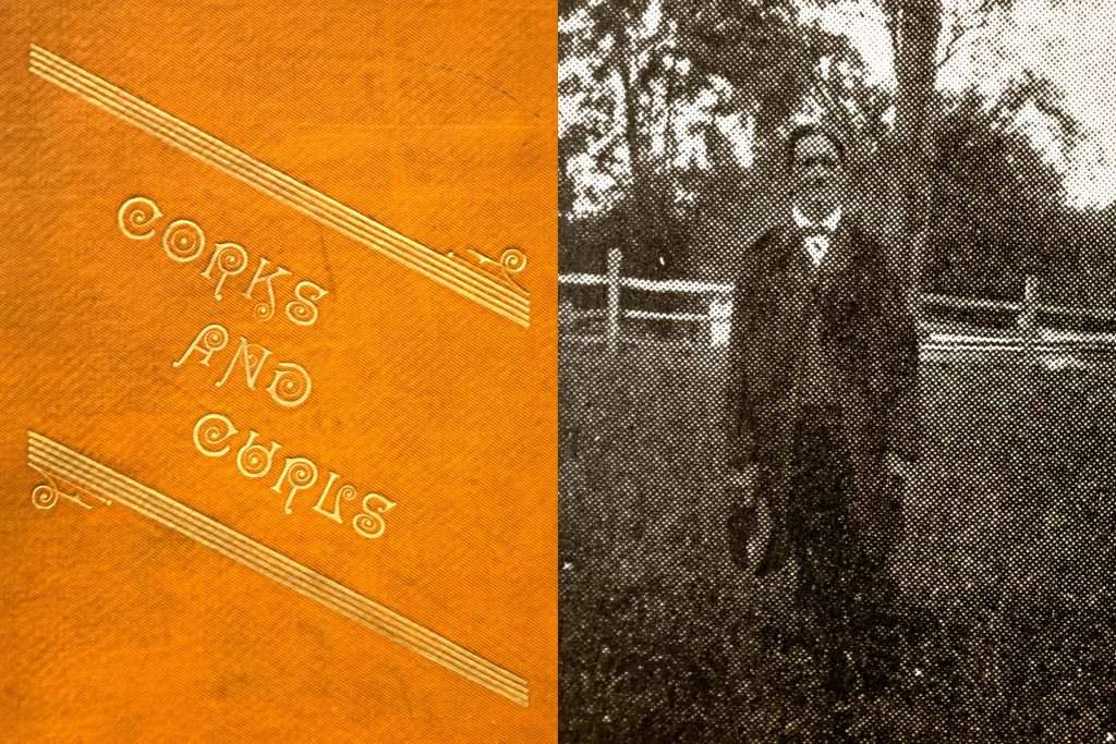 Orange and gold cover of Corks and Curls with black and white photograph of Burkley Bullock