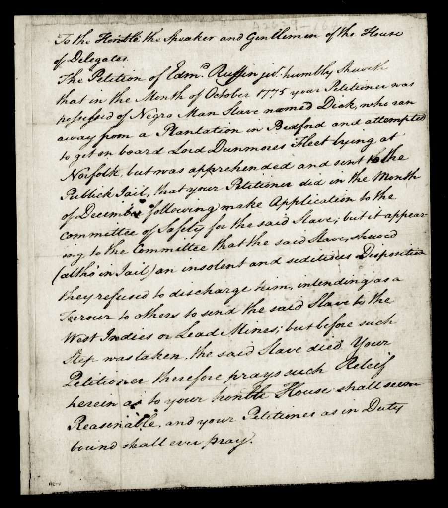Ruffin Petition, November 10, 1777