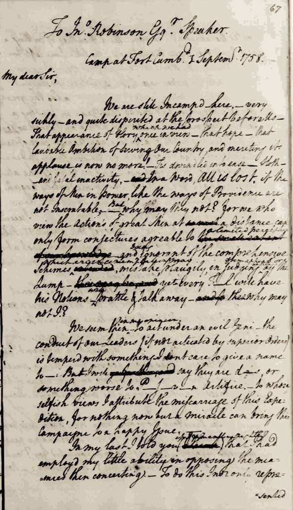 George Washington to John Robinson, September 1, 1758, Page 1