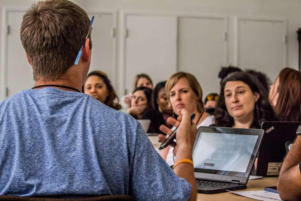 Teachers gather in Charlottesville. Photo by Bellamy Shoffner