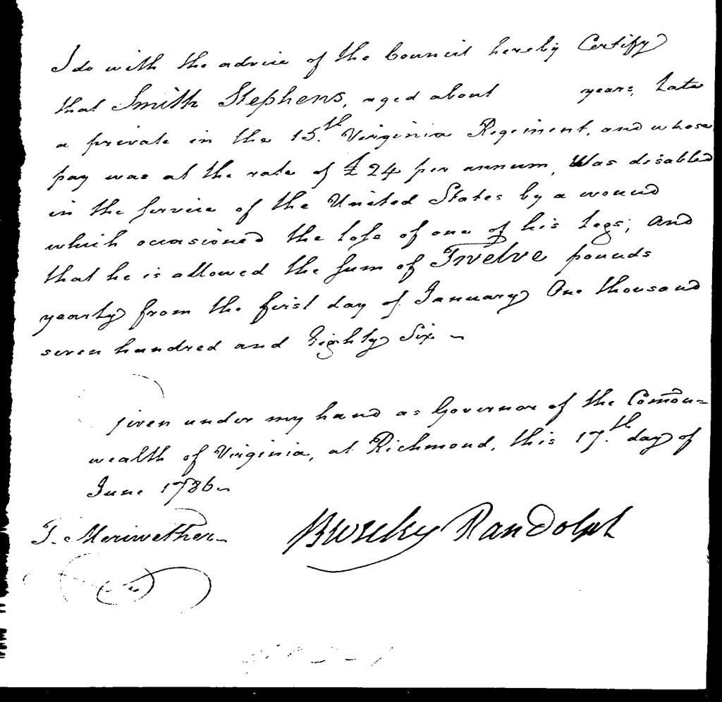 Smith Steven’s Revolutionary War Pension