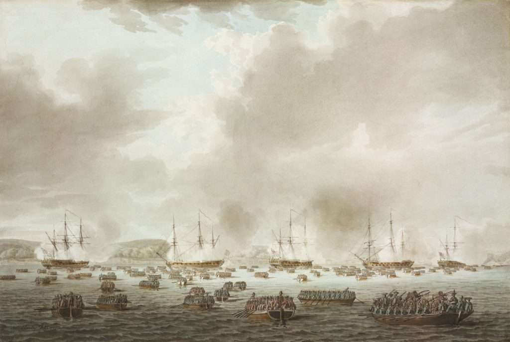 Drawing of British fleet landing at Kip's bay in 1777