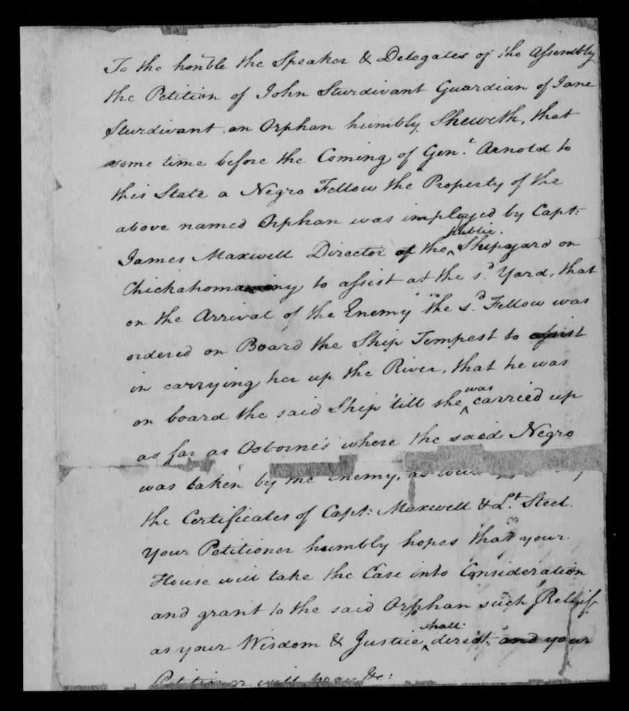 Petition of John Sturdivant, June 18, 1783, Page 1