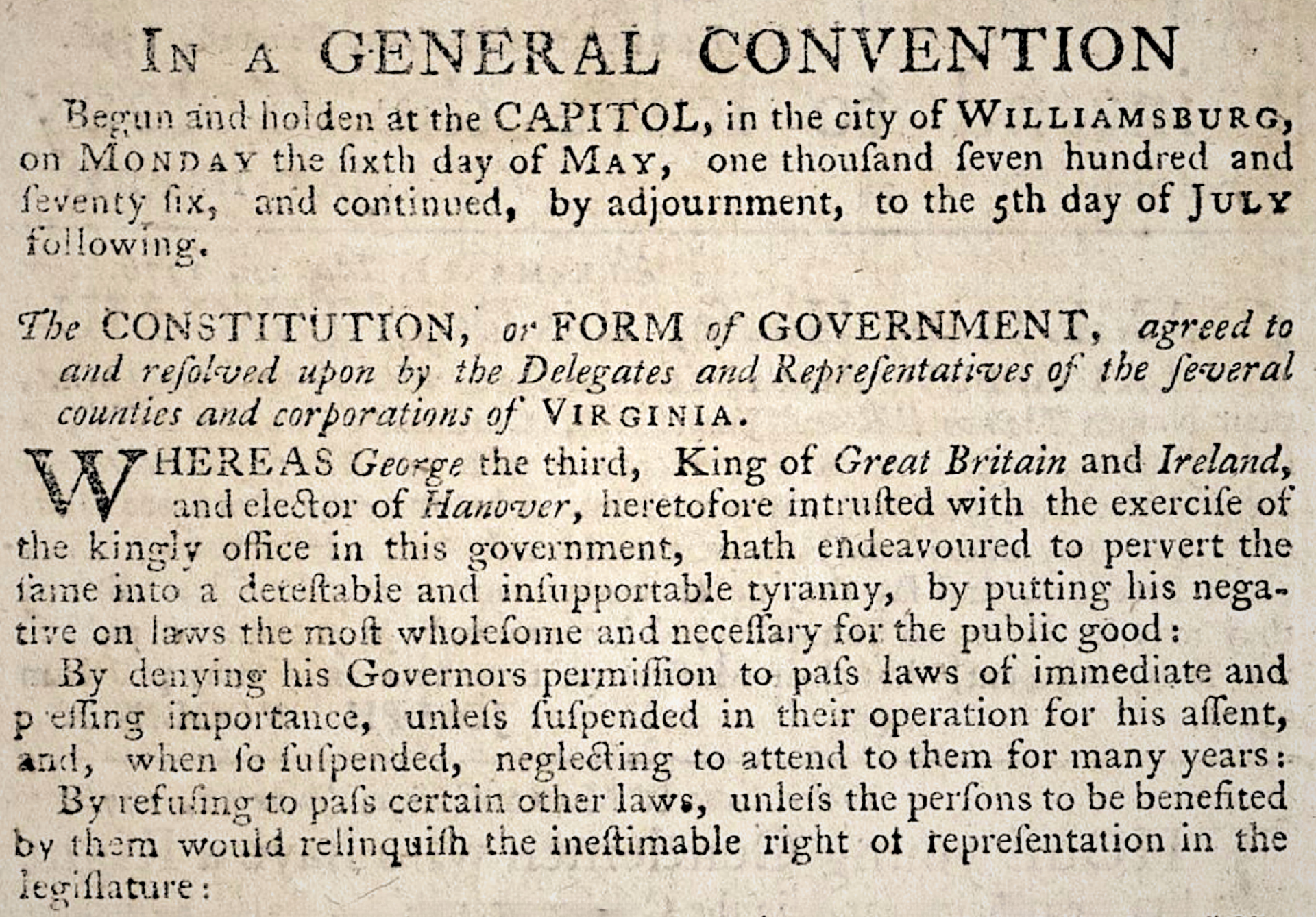 1776 Virginia Constitution in Print