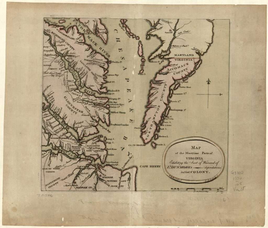 18th century map of the Chesapeake Bay
