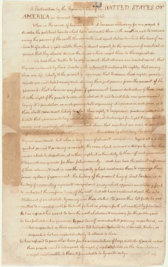 Fair Copy of the Declaration of Independence, Page 1