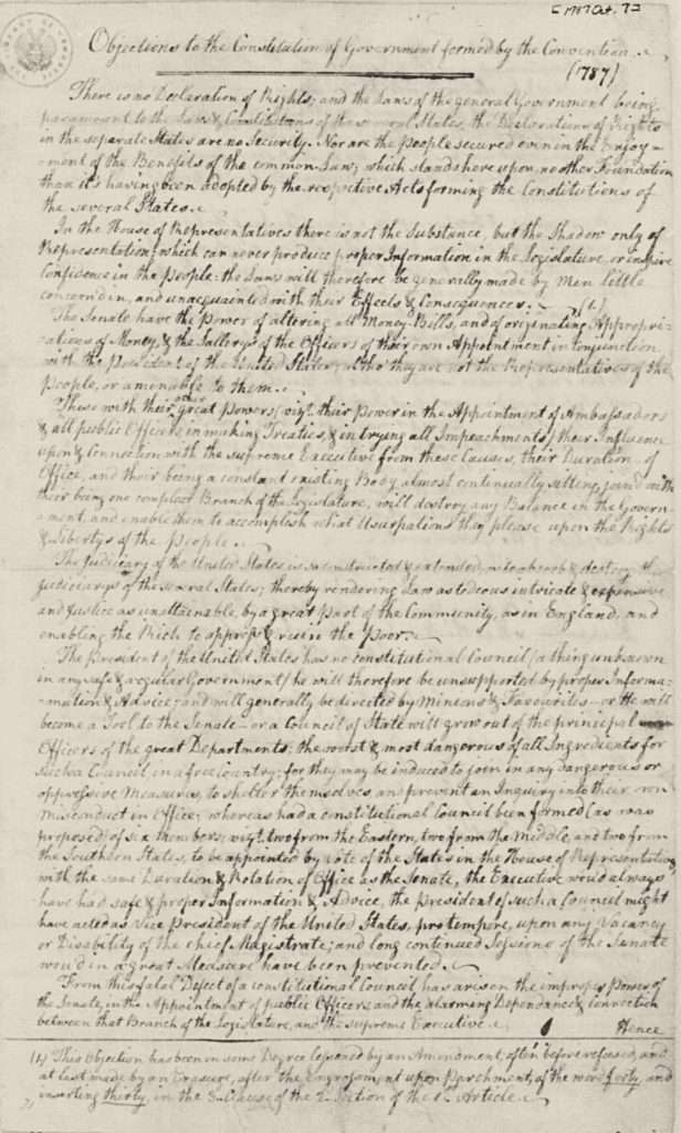 Objections to the Constitution, Page 1