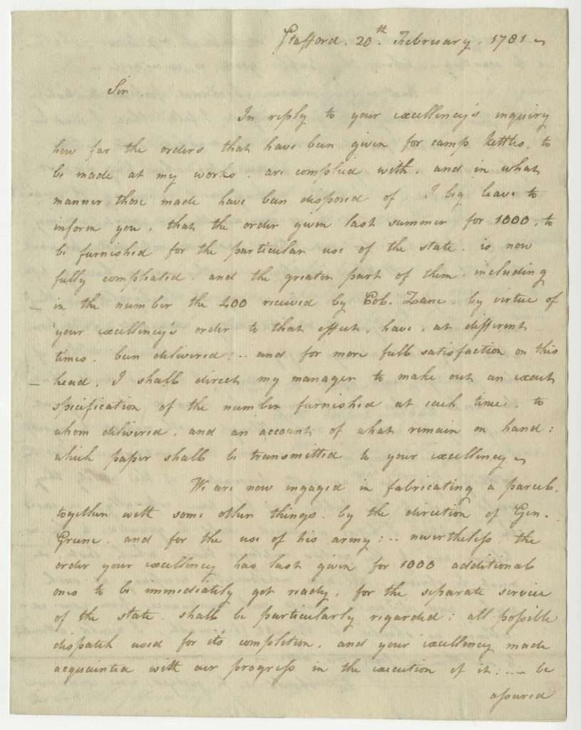James Hunter to Thomas Jefferson, February 20, 1781, Page 1